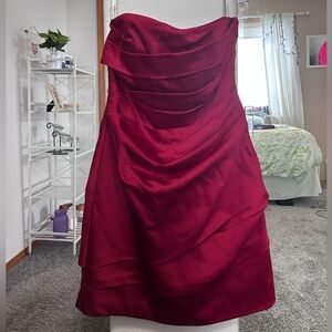 David's Bridal Strapless Burgundy Dress